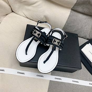 Chanel Leather Black T-Strap Sandals