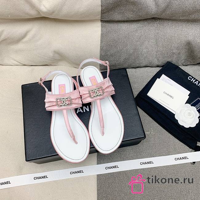 Chanel Leather Pink T-Strap Sandals  - 1