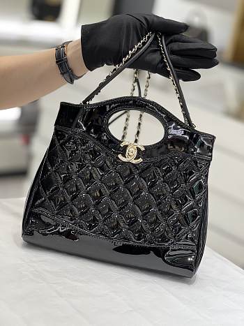 Chanel Black Shiny Quilted Calfskin Shopping Bag - 22x23x5.5cm