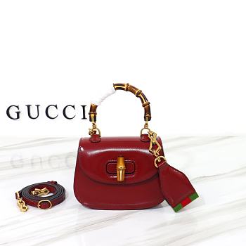 Gucci Small Bamboo 1947 In Red Leather - 17x12x7.5cm