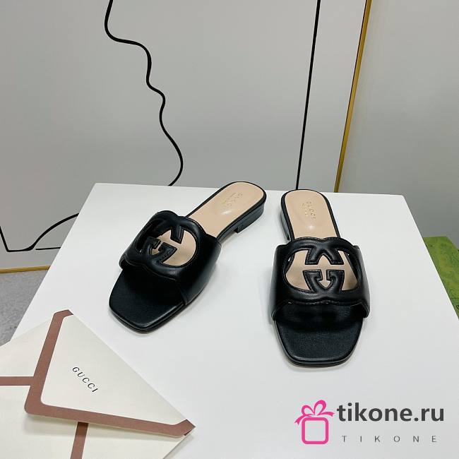 Gucci Black Leather Slippers WW - 1