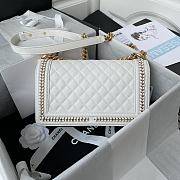 Chanel 25 Caviar Quilted Medium Chain Detail Boy Flap White  - 3