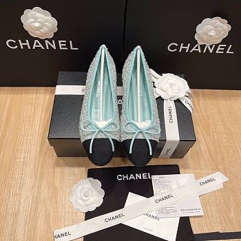 Chanel Balletrinas Blue Tweed Flat Shoes
