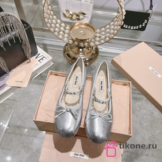 Miumiu Ballerinas Silver Flats Shoes - 1