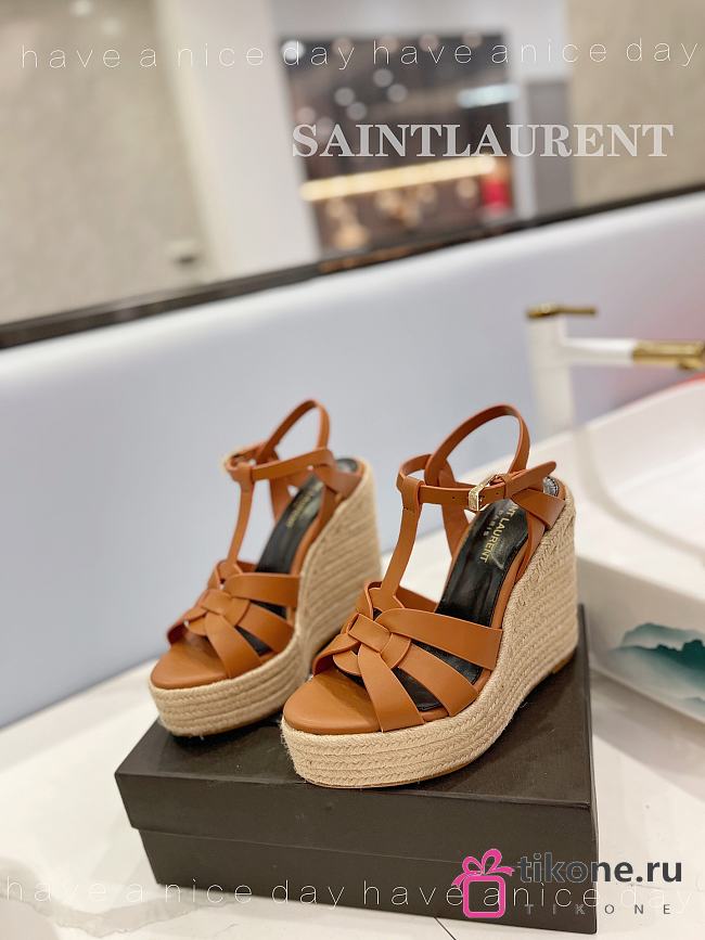 YSL T-strap 85mm Espadrille Wedge Sandals - 1