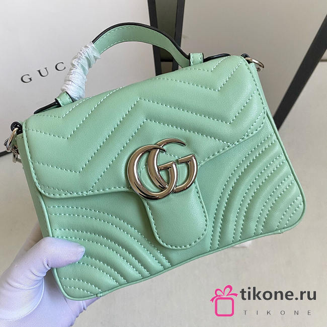 GG Green Leather Marmont Quilted Small Shoulder Bag - 21x8x15cm - 1