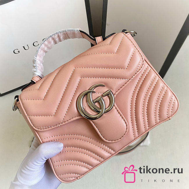 GG Pink Leather Marmont Quilted Small Shoulder Bag - 21x8x15cm - 1