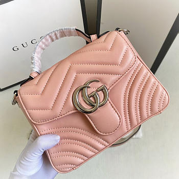 GG Pink Leather Marmont Quilted Small Shoulder Bag - 21x8x15cm