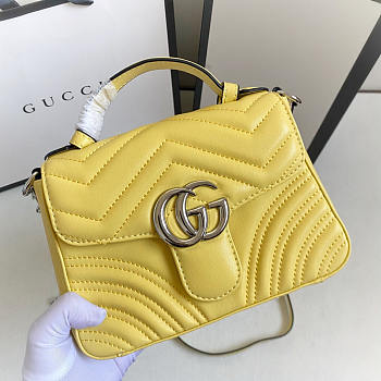 GG Yellow Leather Marmont Quilted Small Shoulder Bag - 21x8x15cm