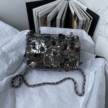 Chanel Mini Flap Bag Sequins Silver Size 20cm