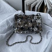 Chanel Mini Flap Bag Sequins Silver Size 20cm - 3