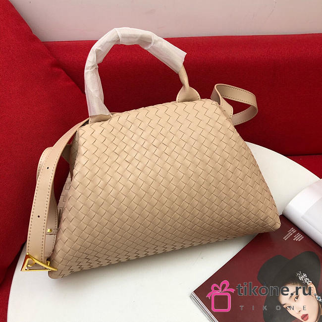 Bottega Veneta Handle Intrecciato Beige Leather Tote Bag - 34x11x26cm - 1