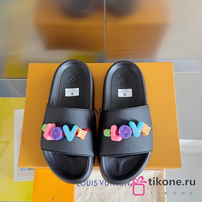 Louis Vuitton Love Logo Black Slippers  - 1