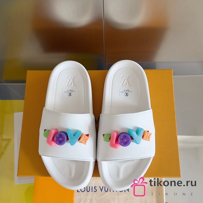 Louis Vuitton Love Logo White Slippers - 1