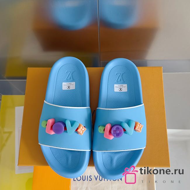 Louis Vuitton Love Logo Blue Slippers - 1