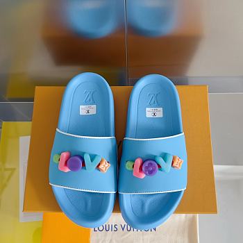 Louis Vuitton Love Logo Blue Slippers