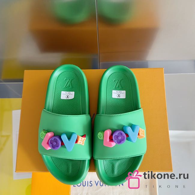 Louis Vuitton Love Logo Green Slippers - 1