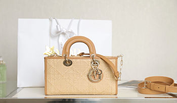 Dior Lady Horizontal Raffia Bag - 26x13.5x5cm