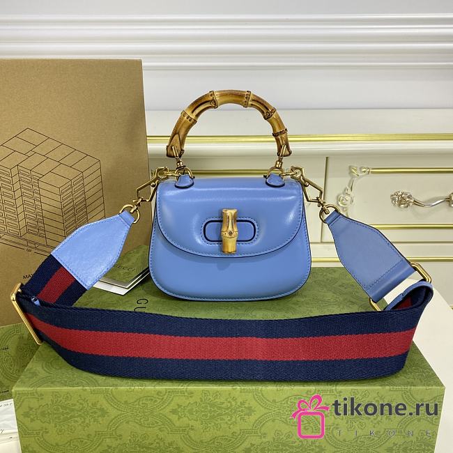 GUCCI| Small Bamboo 1947 In Blue Leather - 17x12x7.5cm - 1