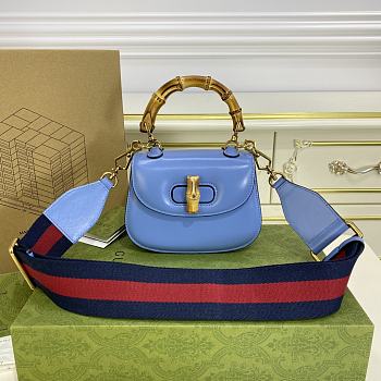 GUCCI| Small Bamboo 1947 In Blue Leather - 17x12x7.5cm