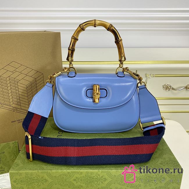 GUCCI| Bamboo 1947 In Blue Leather - 21x15x7cm - 1