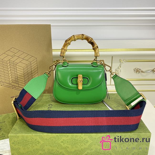 GUCCI| Small Bamboo 1947 In Green Leather - 17x12x7.5cm - 1