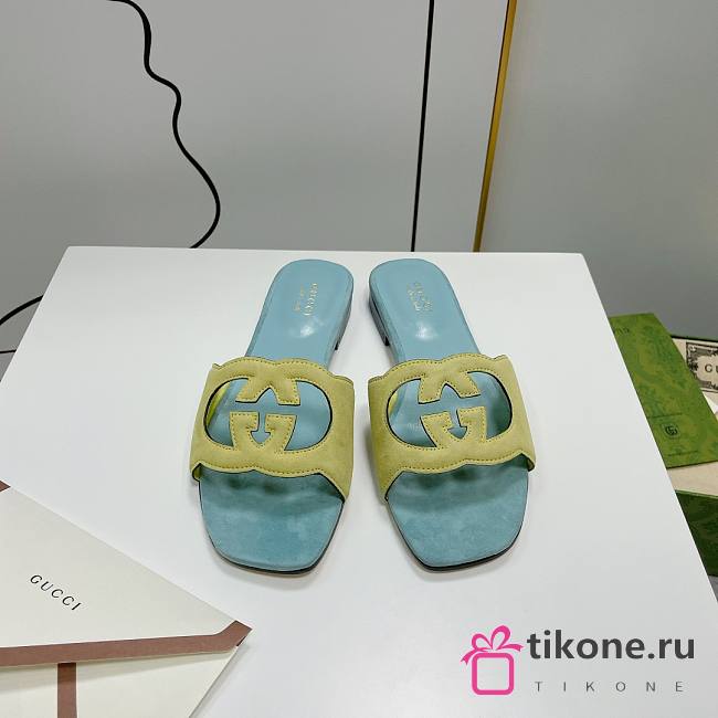 Gucci Light Green Leather Slippers WW - 1