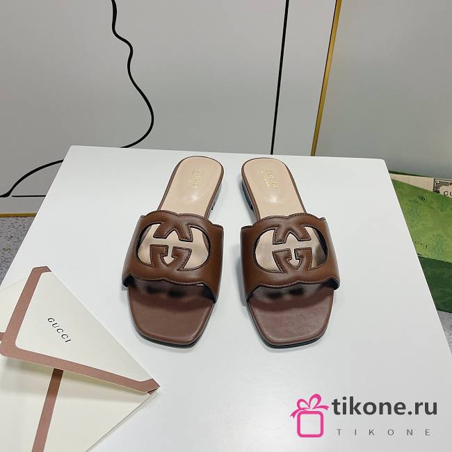 Gucci Brown Leather Slippers WW - 1