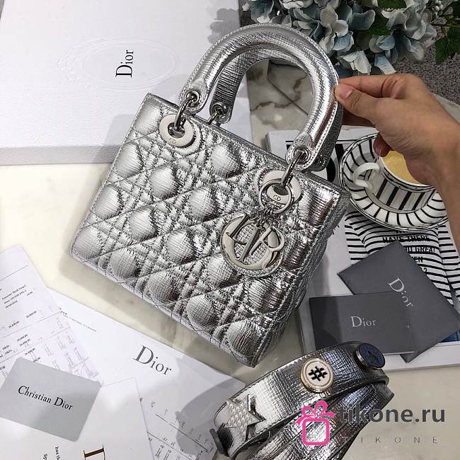 DIOR| Lady Sac D-Joy Silver Bag - 20x17x9cm - 1