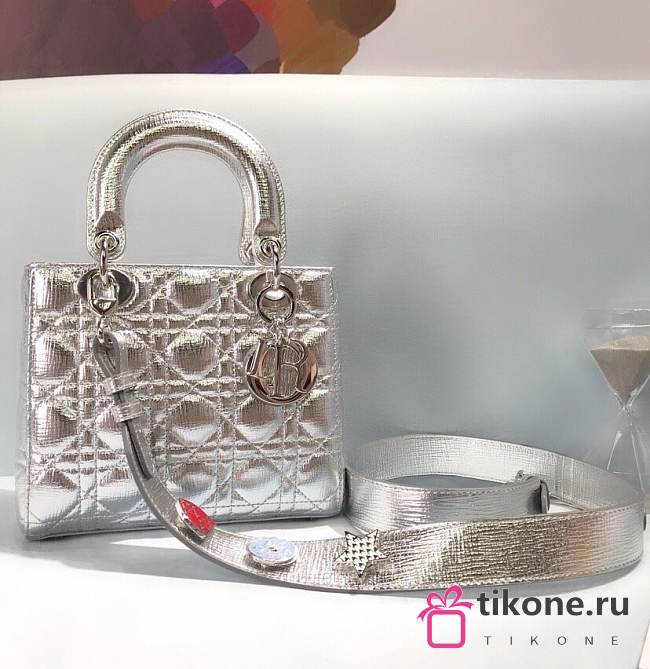 DIOR| Lady Sac D-Joy Silver Bag With Color Chain - 20x17x9cm - 1