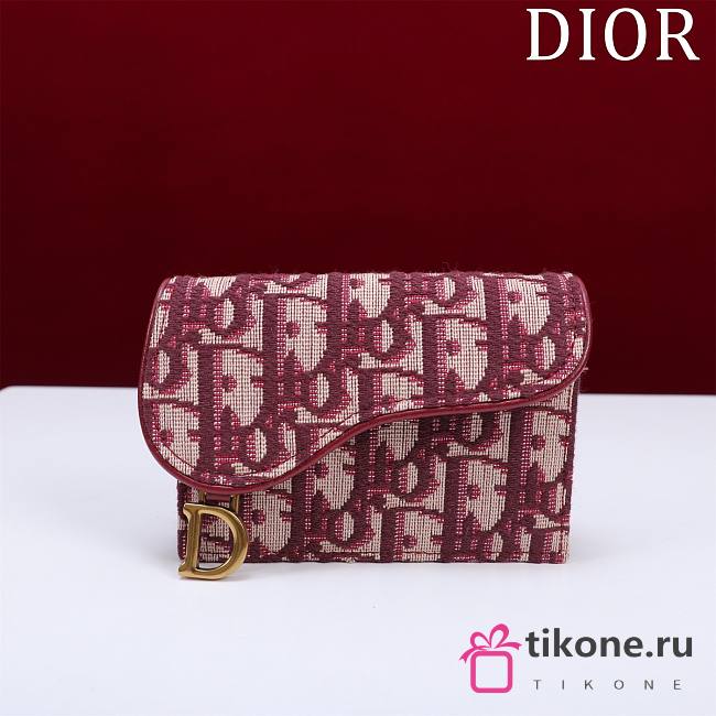 Dior Saddle Card Holder Oblique Red - 10.5x7x3cm - 1