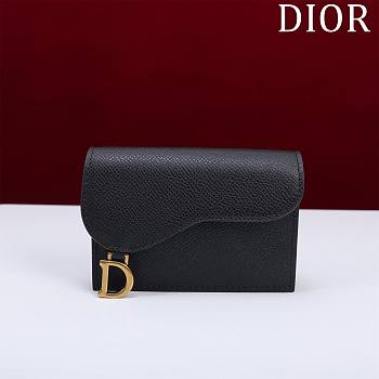 Dior Saddle Card Holder Black Leather - 10.5x7x3cm