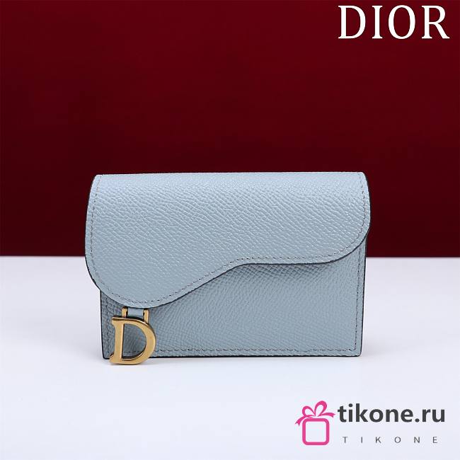 Dior Saddle Card Holder Blue Leather - 10.5x7x3cm - 1