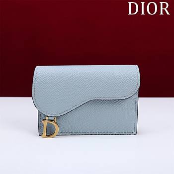 Dior Saddle Card Holder Blue Leather - 10.5x7x3cm