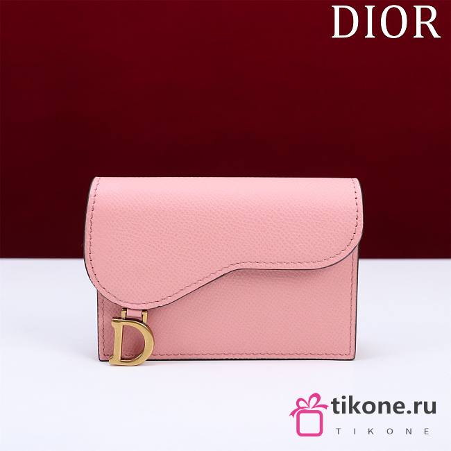 Dior Saddle Card Holder Pink Leather - 10.5x7x3cm - 1