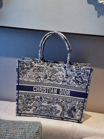 Dior Book Tote Blue Embroidery Size 41.5cm