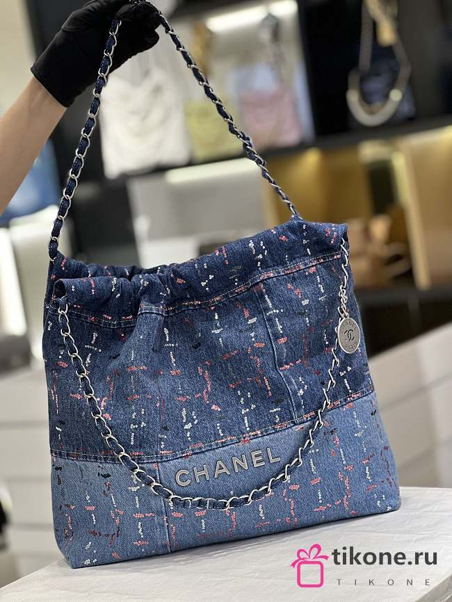 Chanel 22 Denim Blue In Large Size - 39x42x8cm - 1