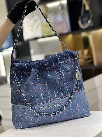 Chanel 22 Denim Blue In Large Size - 39x42x8cm