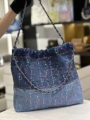 Chanel 22 Denim Blue In Large Size - 39x42x8cm - 5