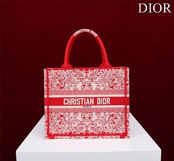 DIOR| Small Book Tote White And Red Bandama Embroidery - 26.5x21x14cm