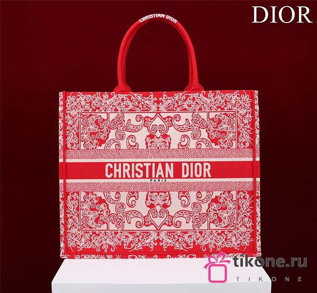 DIOR| Larger Book Tote White And Red Bandama Embroidery - 41x35x18cm - 1