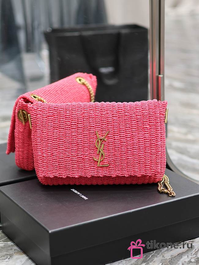 Saint Laurent| Medium Kate Pink Raffia Bag - 28.5×20×6cm - 1