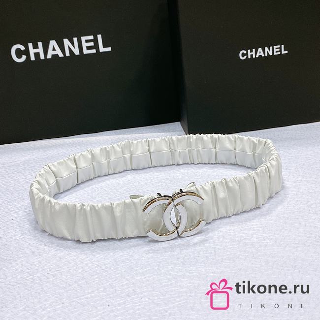 CHANEL| White Elastic Belt Width 30mm - 1