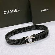 CHANEL| Black Elastic Belt With Silver Hardware Width 30mm - 1