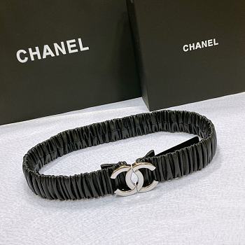 CHANEL| Black Elastic Belt With Silver Hardware Width 30mm