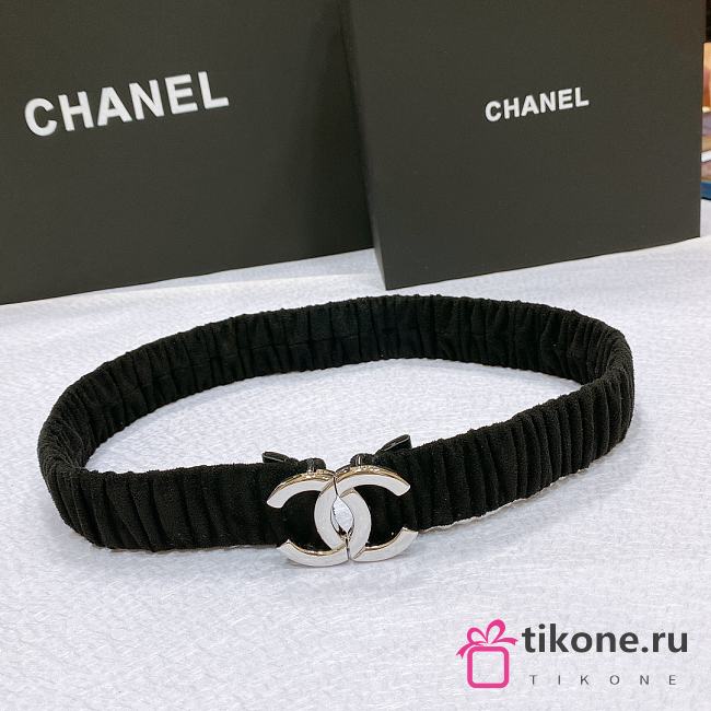 CHANEL| Black Fabric Elastic Belt Width 30mm  - 1