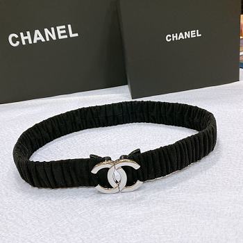 CHANEL| Black Fabric Elastic Belt Width 30mm 