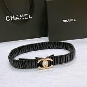 CHANEL| Black Elastic Belt With Gold Hardware Width 30mm - 1