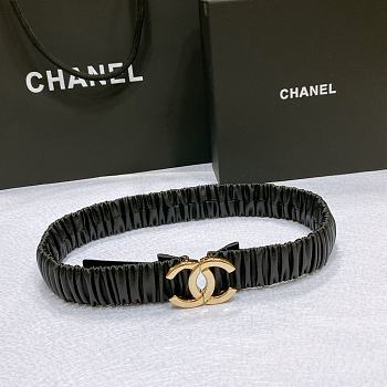 CHANEL| Black Elastic Belt With Gold Hardware Width 30mm