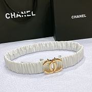 CHANEL| White Elastic Belt With Gold Hardware Width 30mm - 1